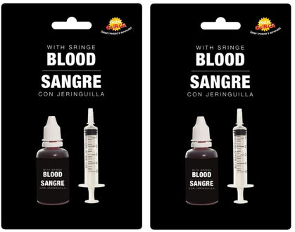 Set van 2x stuks flesje vloeibaar horror nepbloed schmink met spuit 30 ml