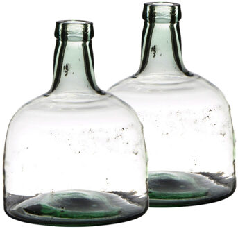 Set Van 2x Stuks Flessenhals Bloemenvazen Van Mondgeblazen Glas Met Hoogte 25 Cm En Diameter 19 Cm