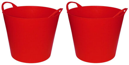 Set van 2x stuks flexibele emmers/wasmanden rood 20 liter