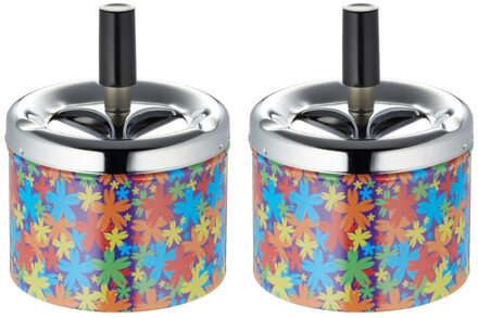 Set van 2x stuks gebloemde draaiasbakken met zilveren deksel - Action products