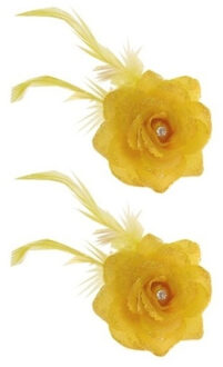 Set van 2x stuks gele deco haarbloem met speld/elastiek