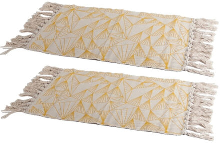 Set van 2x stuks gele/naturel hammam stijl badmat 45 x 70 cm rechthoekig