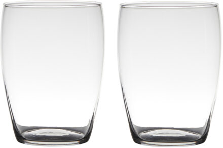 Set van 2x stuks glazen bloemen vaas/vazen 20 x 14 cm transparant - Vazen