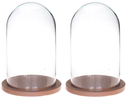 Set van 2x stuks glazen decoratie stolpen op houten plateau 14 x 25 cm - Home Deco stolpen - Woonaccessoires