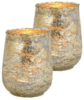 Set van 2x stuks glazen design windlicht/kaarsenhouder champagne goud 10 x 12 x 10 cm - Waxinelichtjeshouders Goudkleurig