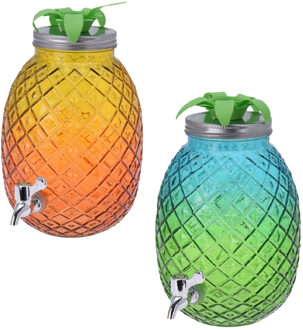 Set van 2x stuks glazen drank dispensers ananas geel/oranje en blauw/groen 4,7 liter