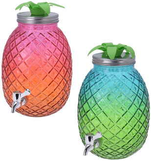 Set van 2x stuks glazen drank dispensers ananas roze/oranje en blauw/groen 4,7 liter
