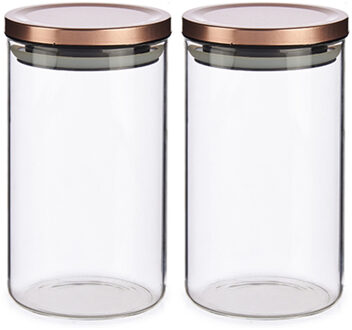 Set van 2x stuks glazen luxe keuken voorraadpotten/voorraadbussen met deksel rose goud 1000 ml - Voorraadpot Transparant