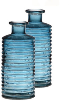 Set van 2x stuks glazen stijlvolle bloemenvaas transparant blauw D14.5 en H31 cm