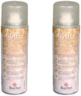Set van 2x stuks glitter spray met gouden fijne glitters - Hobbyverf Goudkleurig