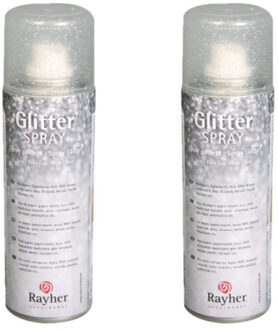 Set van 2x stuks glitter spray met zilveren fijne glitters - Hobbyverf Zilverkleurig