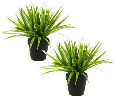 Set van 2x stuks gras kunstplanten in kunststof pot 33 cm - Kunstplanten Groen