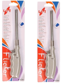 Set van 2x stuks Grijze gasaansteker 25,5 cm - Keuken/kaarsen of BBQ aansteker met lange hals