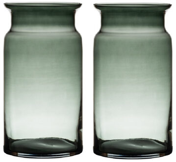 Set van 2x stuks grijze/transparante melkbus vaas/vazen van glas 29 cm