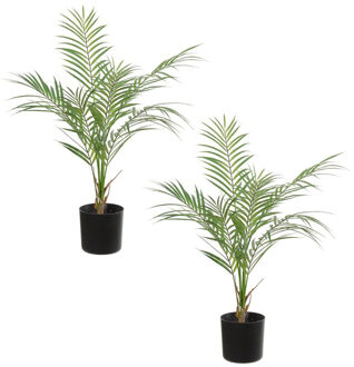 Set van 2x stuks groene areca palm/goudpalm kunstplanten in zwarte kunststof pot 60 cm - Dypsis Lutescens - Woondecoratie