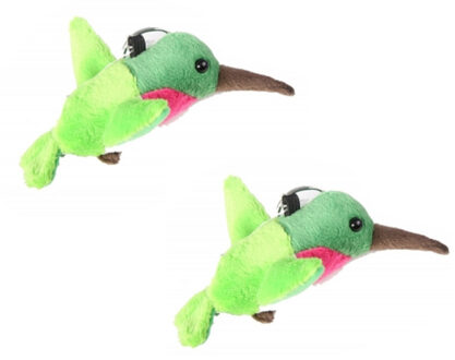 Set van 2x stuks groene pluche knuffel kolibrie vogel sleutelhanger 12 cm - Dieren cadeau knuffels/knuffeltjes voor kinderen