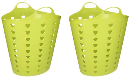 Set van 2x stuks groene wasmand flexibel 60 liter - Formaat 47 cm hoog