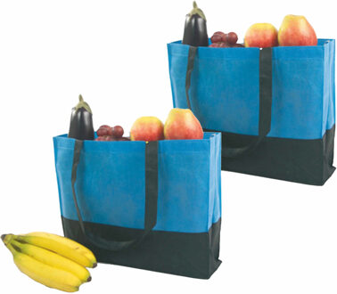 Set van 2x stuks grote blauwe boodschappen tassen - Boodschappentassen