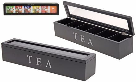Set van 2x stuks grote zwarte 6-vaks theedoos 43 cm