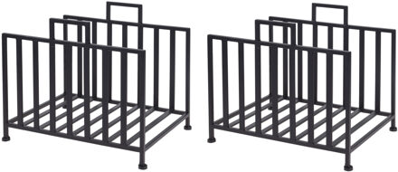 Set van 2x stuks haardblokken/houtblokken opberg standaard metaal 41 x 31 x 35 cm