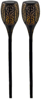 Set van 2x stuks Halloween horror decoratie solar LED tuinfakkels zwart 78 cm - Tuinverlichting/thema feestversiering
