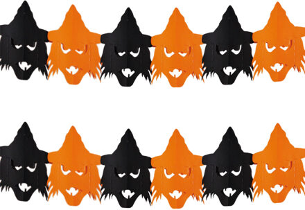 Set van 2x stuks halloween/Horror thema heksen/vogelverschrikkers feestslinger oranje/zwart 3 meter
