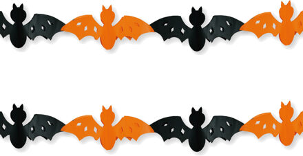 Set van 2x stuks halloween/Horror vleermuizen slinger oranje/zwart 3 meter
