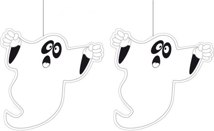 Set van 2x stuks halloween thema hangende spook/geest decoratie wit 30 cm