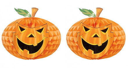 Set van 2x stuks halloween versiering pompoen honeycomb decoratie