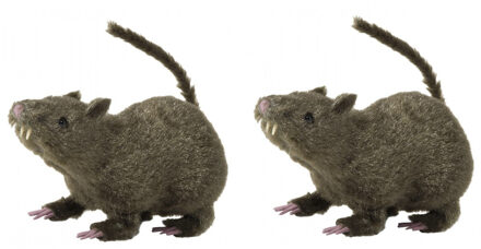 Set van 2x stuks harige horror decoratie rat bruin 21 cm