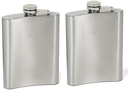 Set van 2x stuks heupfles/drank zakfles 200 ml van Rvs
