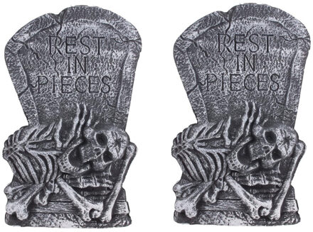 Set van 2x stuks horror kerkhof grafsteen decoratie rest in pieces 60 cm - Feestdecoratievoorwerp