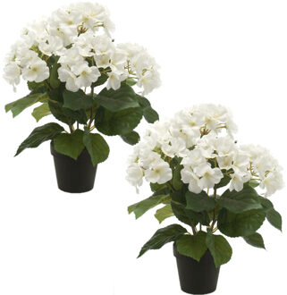 Set van 2x stuks hortensia kunstplant in kunststof pot - wit - 40 cm - Hydrangea Macrophylla - Kunstplanten Multikleur