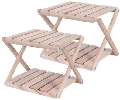 Set van 2x stuks houten inklapbaar bijzettafeltjes voor in de tuin 38,5 cm