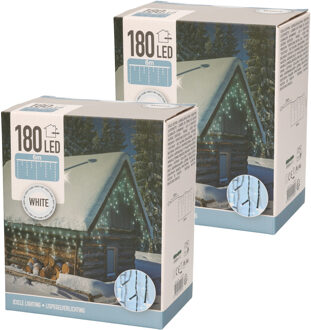 Set van 2x stuks ijspegelverlichting helder wit buiten 180 lampjes 600 x 52 cm