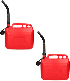 Set van 2x stuks jerrycan rood met vloeistofindicator voor brandstof - 10 liter - inclusief schenktuit - benzine / diesel