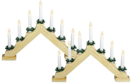 Set van 2x stuks kaarsenbrug van hout met LED verlichting 39,5 x 5 x 31 cm