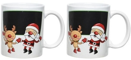 Set van 2x stuks kerst bekers/mokken 300 ml rendier/kerstman - Kerstservies - Kerstontbijt/Kerstdiner tafeldecoratie