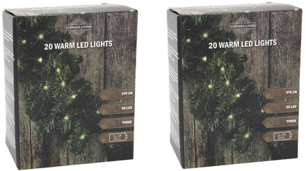 Set van 2x stuks kerst dennenslinger guirlande groen met verlichting 270 cm - Guirlandes