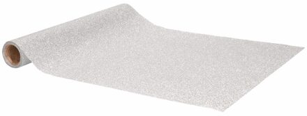 Set van 2x stuks kerst diner tafelloper zilver met glitters 250 x 28 cm
