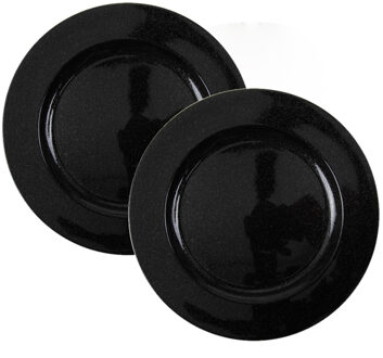 Set van 2x stuks kerstdiner onderborden rond zwart glitter 33 cm