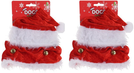 Set van 2x stuks kerstkleding voor honden kerstmuts met halsband