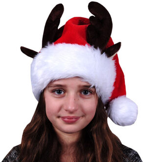 Set van 2x stuks kerstmuts met rendier hoorns en oren voor kinderen