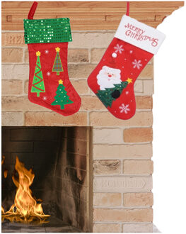 Set van 2x stuks kerstsokken H40 en H45 cm rood/groen en rood/wit