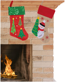 Set van 2x stuks kerstsokken H45 en H46 cm rood/groen