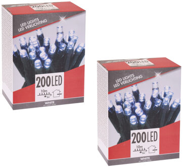 Set van 2x stuks kerstverlichting budget helder buiten 200 lampjes