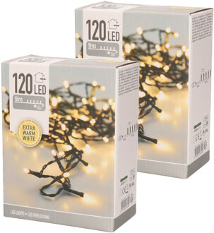 Set van 2x stuks kerstverlichting extra warm wit buiten 120 lampjes 900 cm - Kerstverlichting kerstboom Zwart