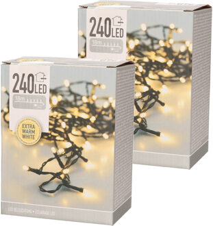 Set van 2x stuks kerstverlichting extra warm wit buiten 240 lampjes 1800 cm - Kerstverlichting kerstboom Zwart
