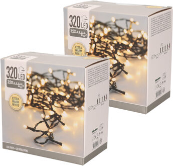 Set van 2x stuks kerstverlichting extra warm wit buiten 320 lampjes 2400 cm - Kerstverlichting kerstboom Zwart