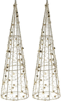 Set van 2x stuks kerstverlichting figuren Led kegel kerstboom lamp 80 cm goud op batterijen met time